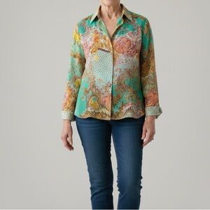 Zara Green and Pink Paisley Blouse